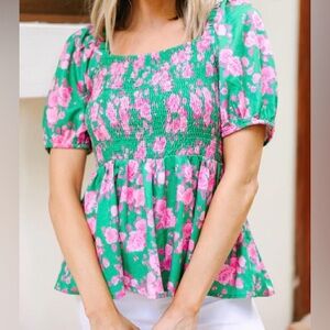 Hudson Bay Pink Rose Peplum Smock Top